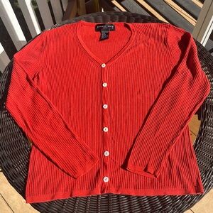 August Silk Knits Red Orange Long Sleeve Ribbed Cardigan Sweater Size M Classic